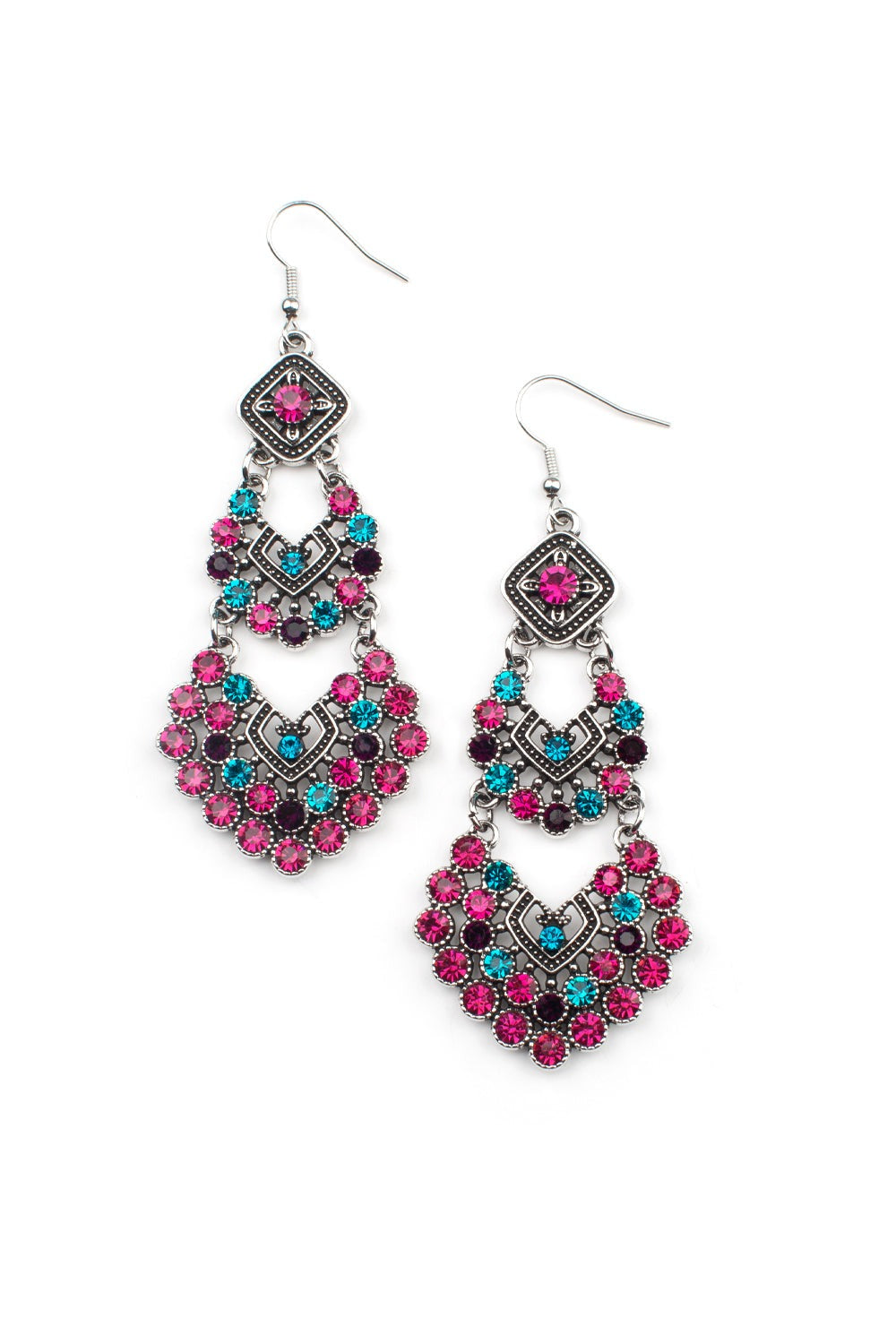 Silver Multi Colored Earring