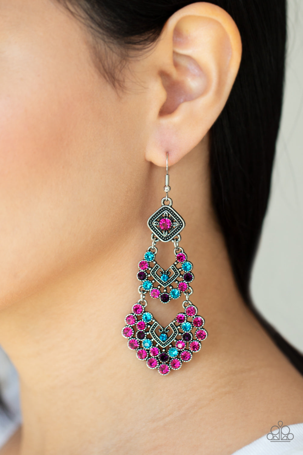 Silver Multi Colored Earring