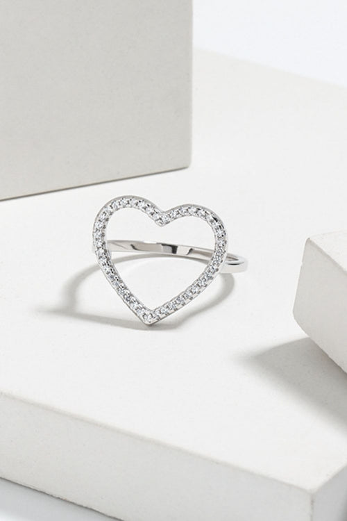 925 Sterling Silver Inlaid Zircon Heart Ring