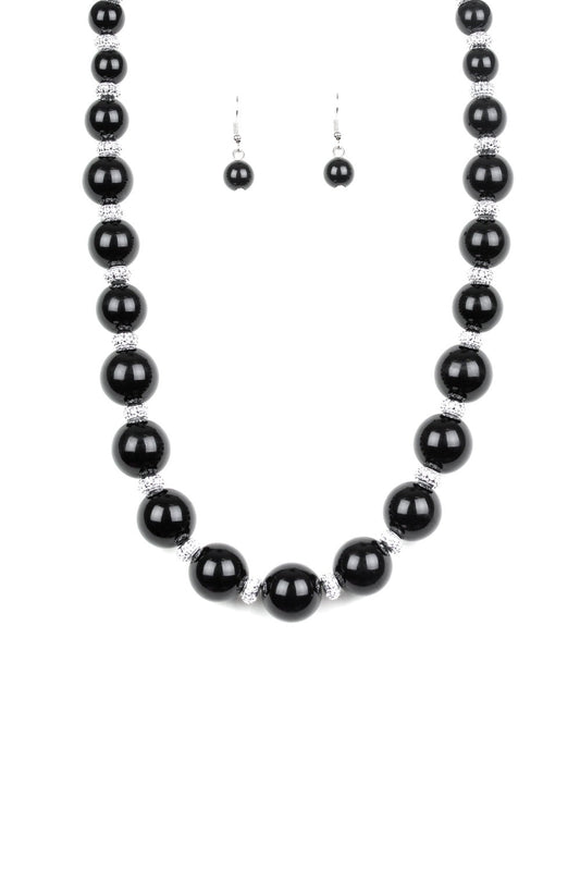 Black Pearl and Silver Rhinestone Necklace