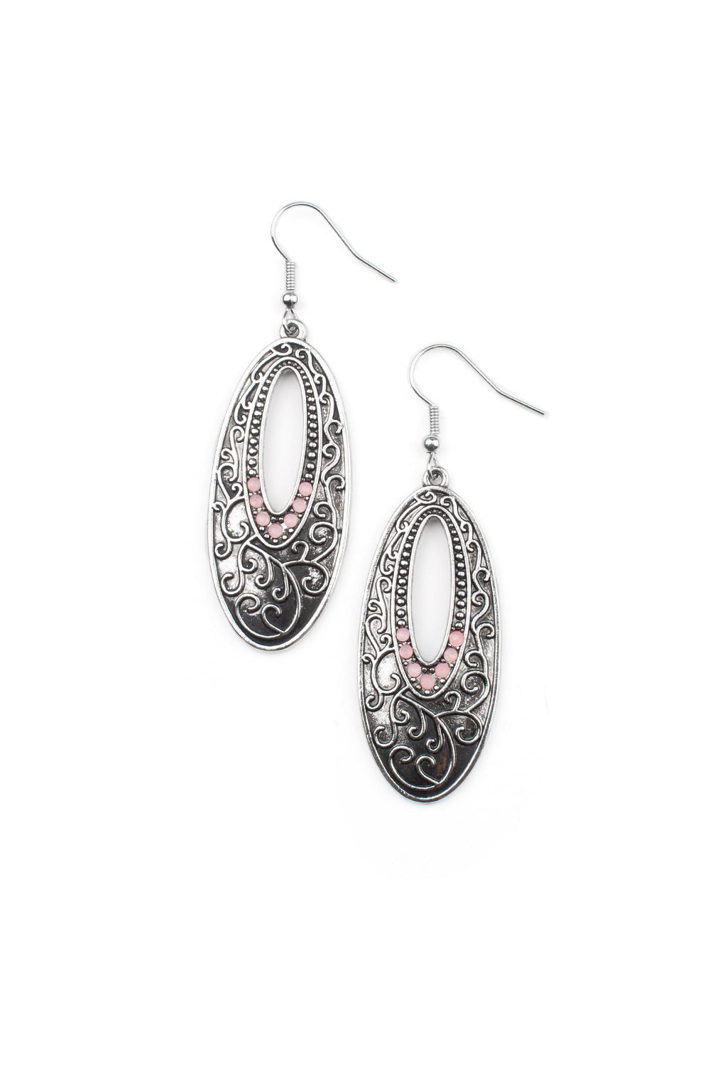 Silver Earring with Pink Rhinestones