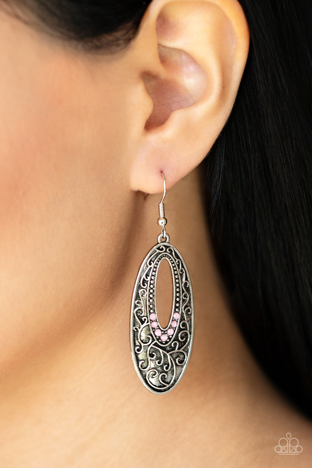 Silver Earring with Pink Rhinestones