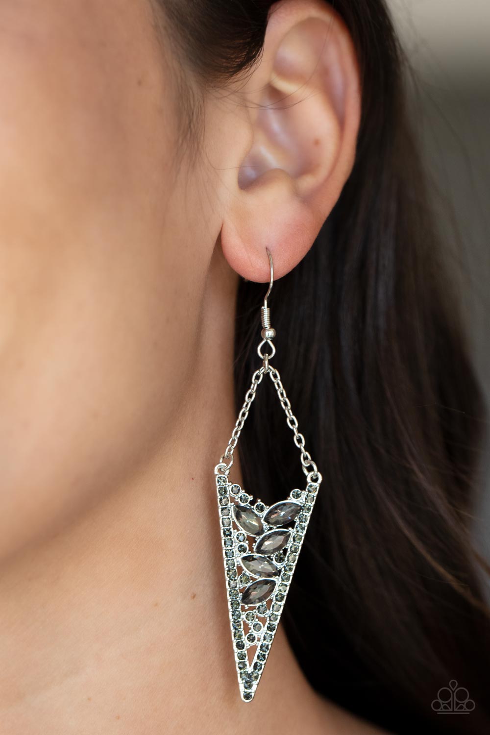 Silver Earring with Smokey Rhinestones