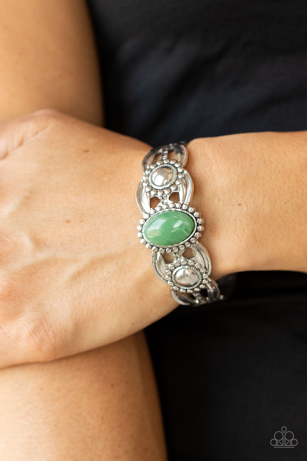 Silver Bracelet with Green Stone