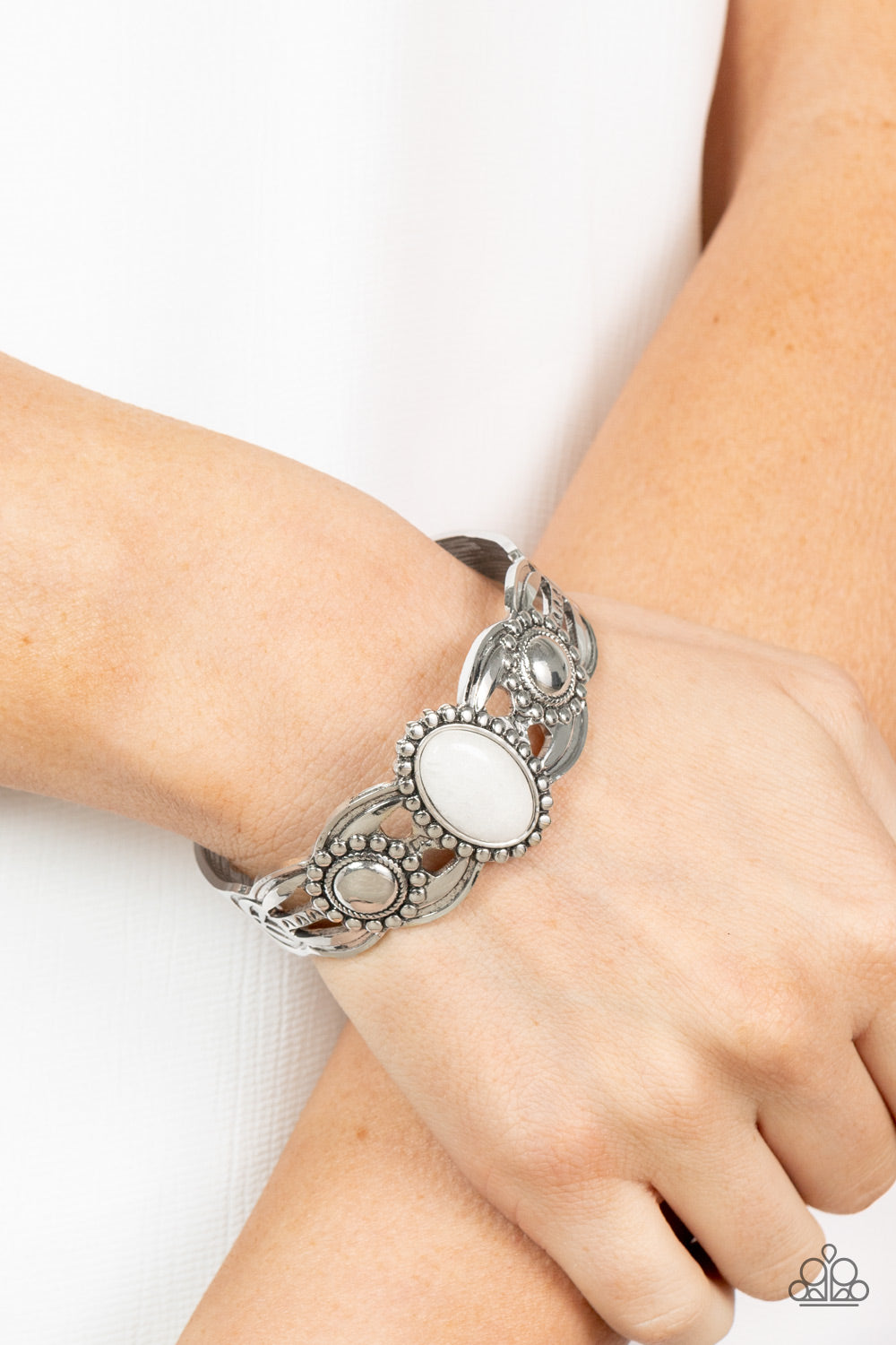 Silver Bracelet with White Stone