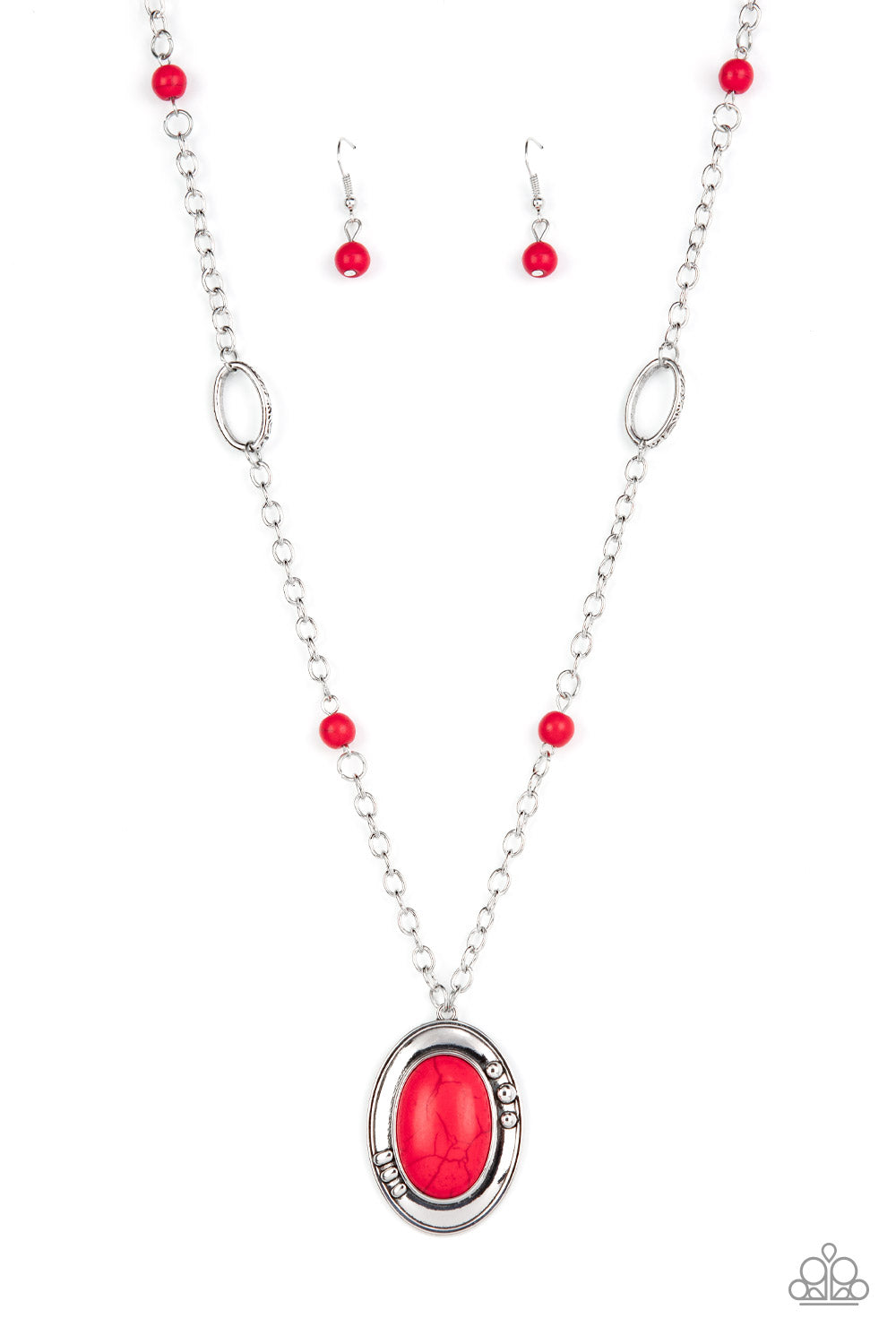 Silver Neclace with Red Stone Pendant