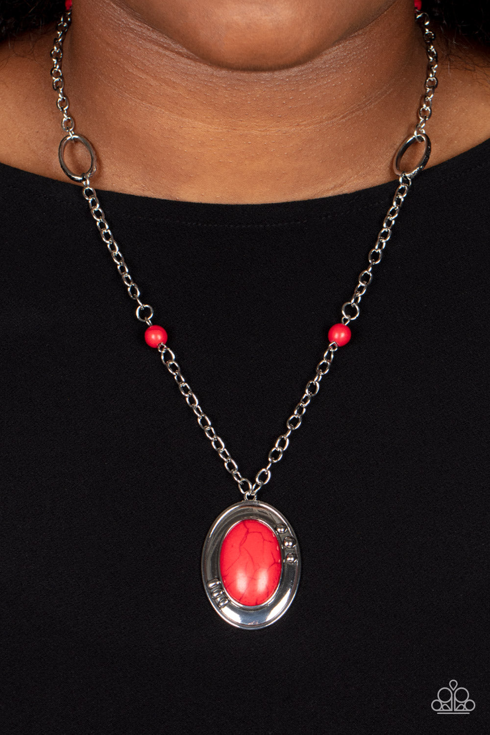 Silver Neclace with Red Stone Pendant