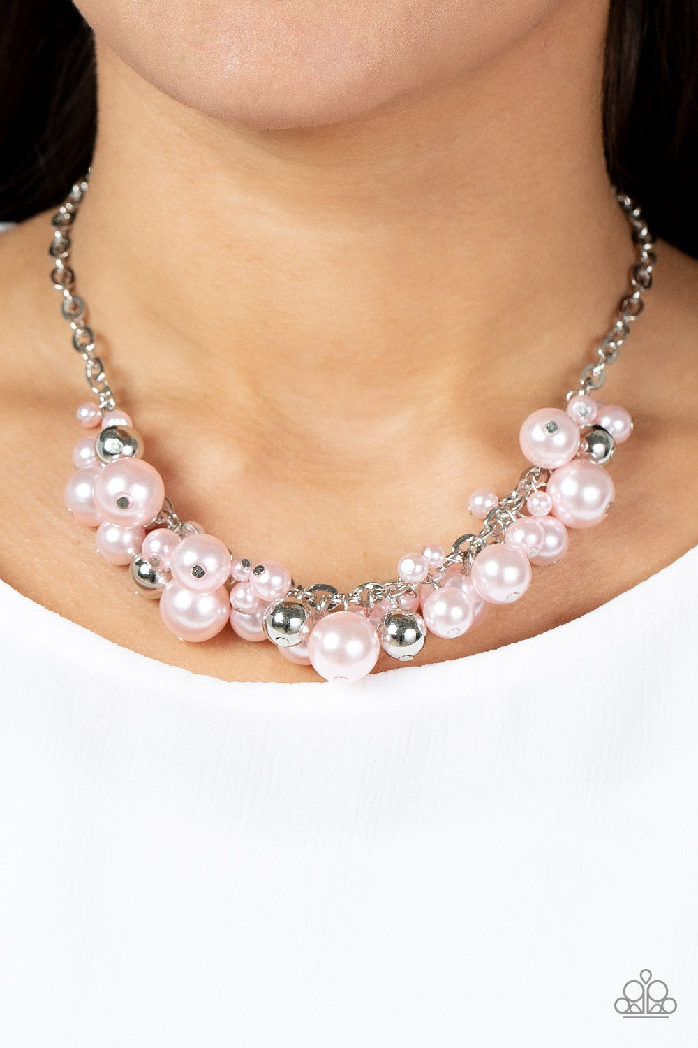 Silver Necklace with Pink and Silver Beads