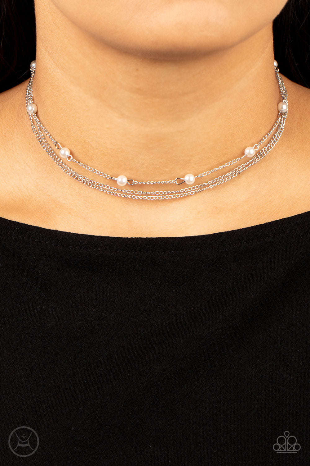 Dainty Silver Necklace with White Pearls